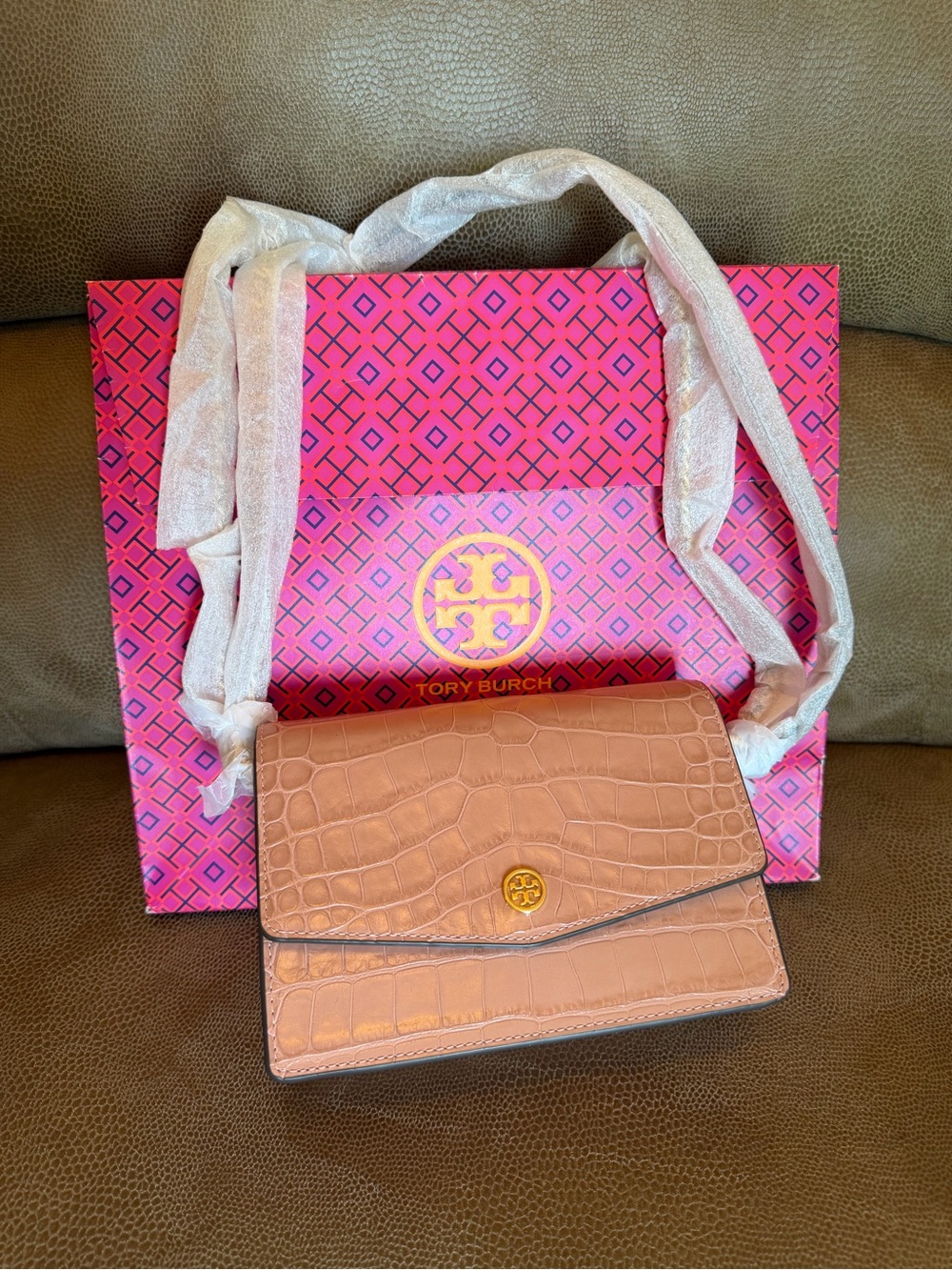Tory Burch Croc-Embossed Robinson mini Shoulder Bag